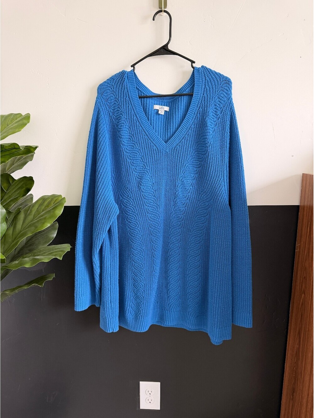 Croft & Barrow Blue Cable Knit V-Neck Tunic Sweater Women's